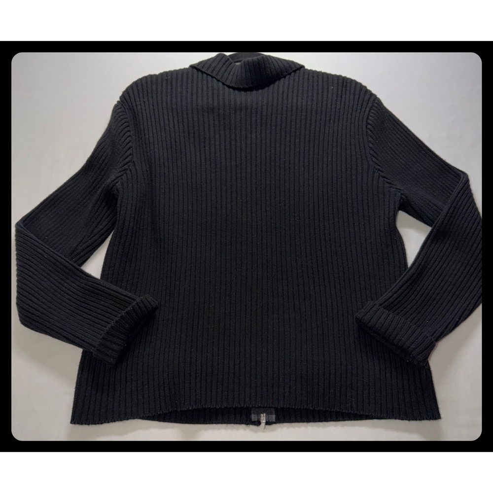 Chico's Design Jacket Women Size 2 Black Leather Suede Knit Mixed Media Coat - Picture 5 of 7